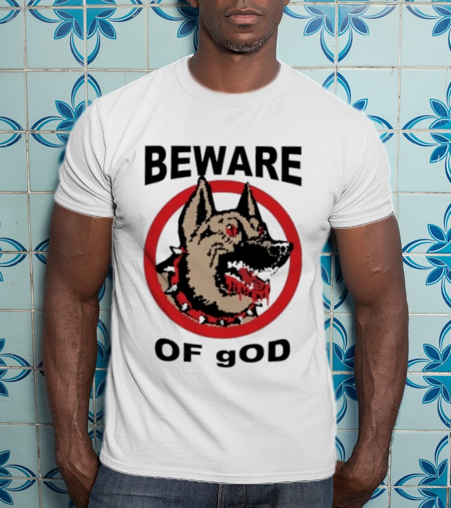 Beware Of God Dog Spiked Collar Warning Red Circle T-Shirt