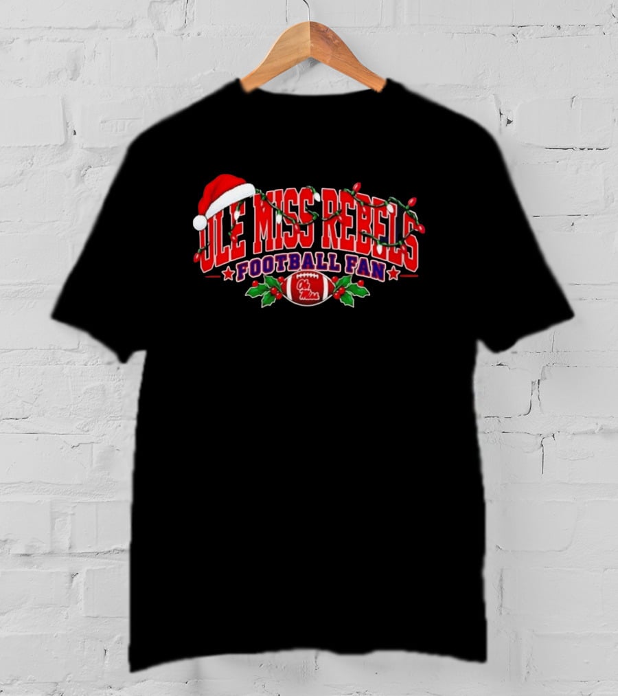 Ole Miss Rebels Football Fan Christmas Lights Santa Hat T-Shirt