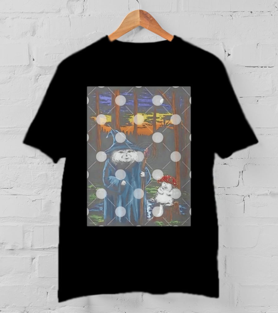 Wizard Cat With Mushroom Friend In Enchanted Forest Sunset T-Shirt