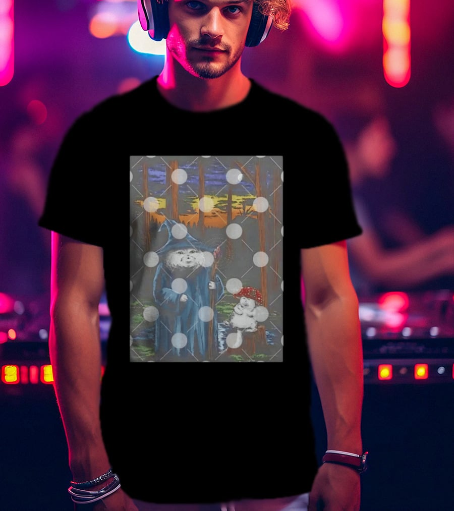 Wizard Cat With Mushroom Friend In Enchanted Forest Sunset T-Shirt