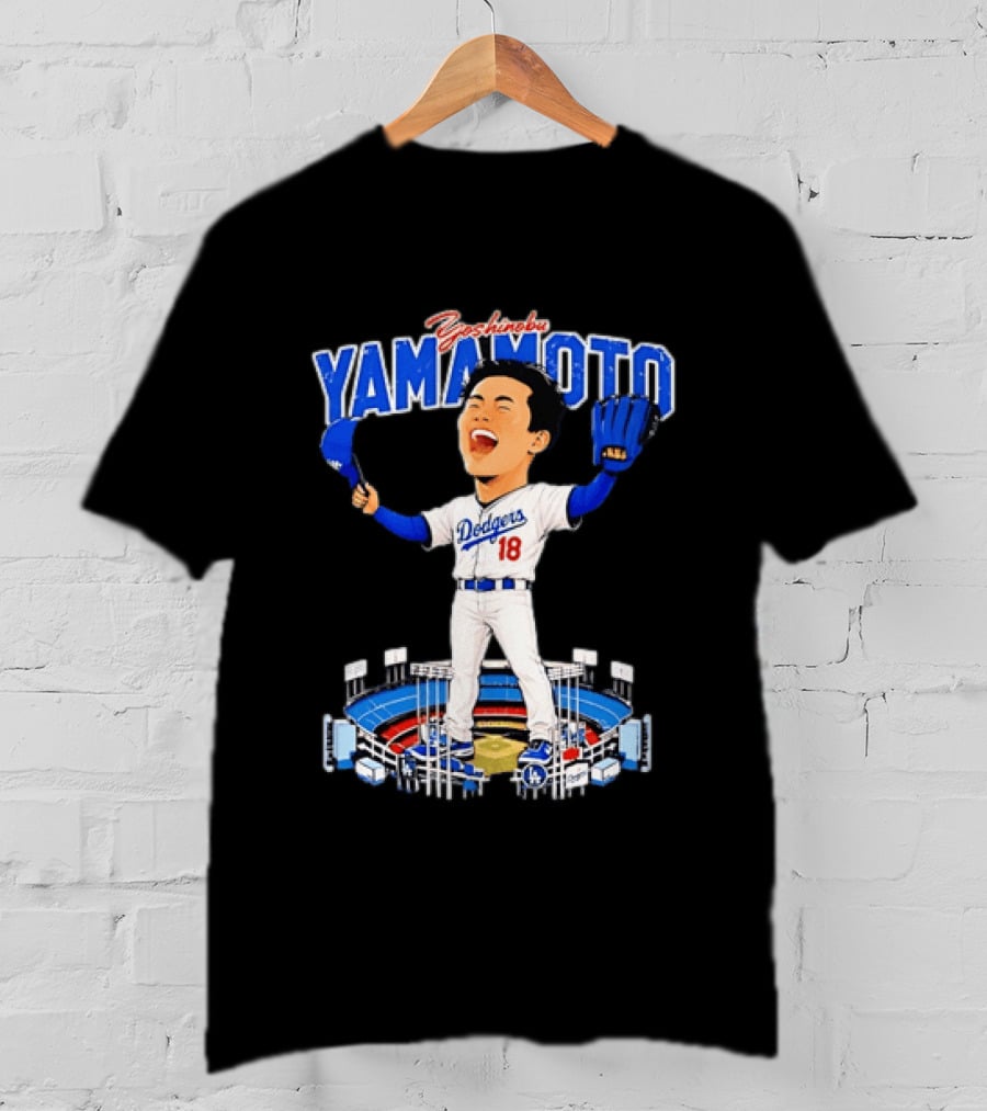 Yoshinobu Yamamoto Los Angeles Dodgers 18 Baseball Caricature Stadium T-Shirt