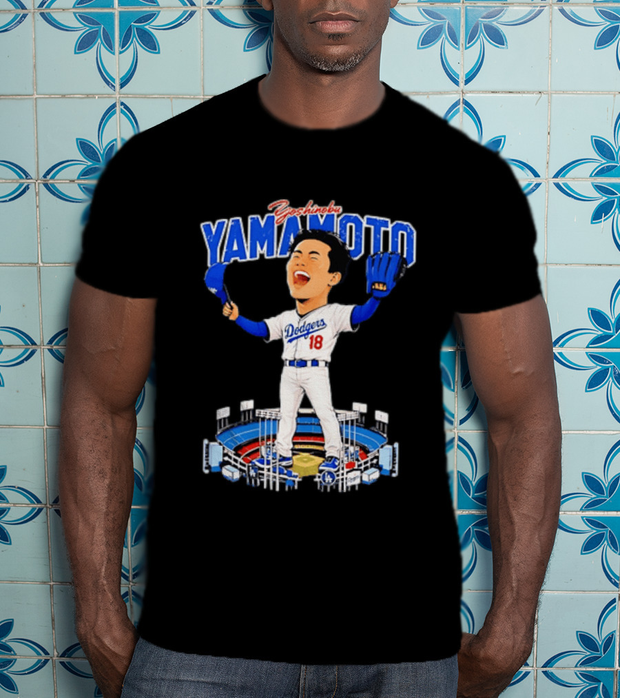 Yoshinobu Yamamoto Los Angeles Dodgers 18 Baseball Caricature Stadium T-Shirt