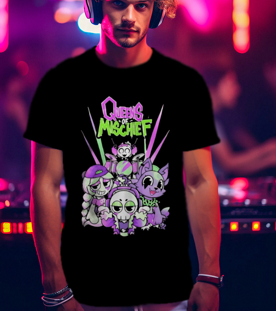 Queens Of Mischief Cartoon Band Purple Green Characters T-Shirt