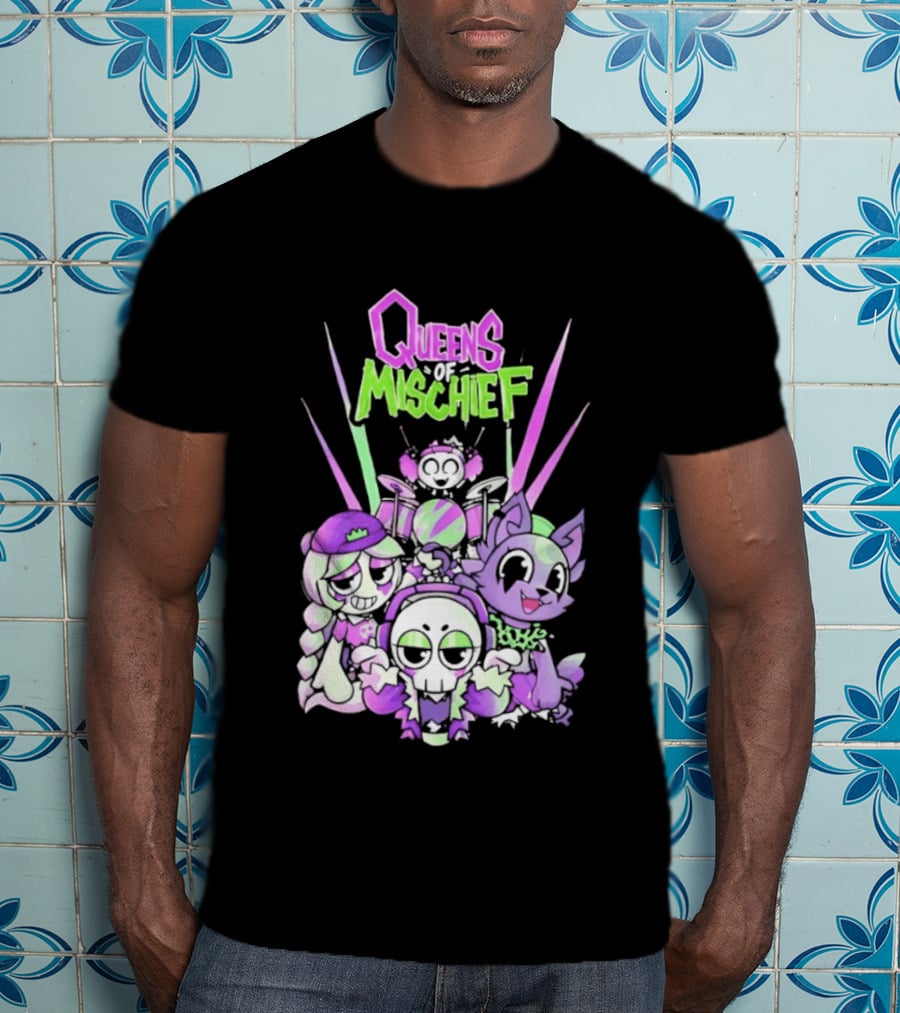 Queens Of Mischief Cartoon Band Purple Green Characters T-Shirt