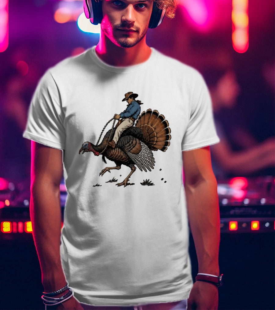Cowboy Riding Turkey Thanksgiving Humor T-Shirt