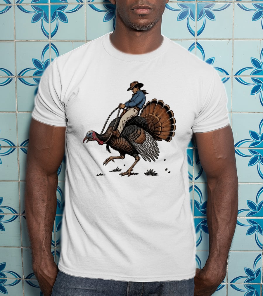 Cowboy Riding Turkey Thanksgiving Humor T-Shirt