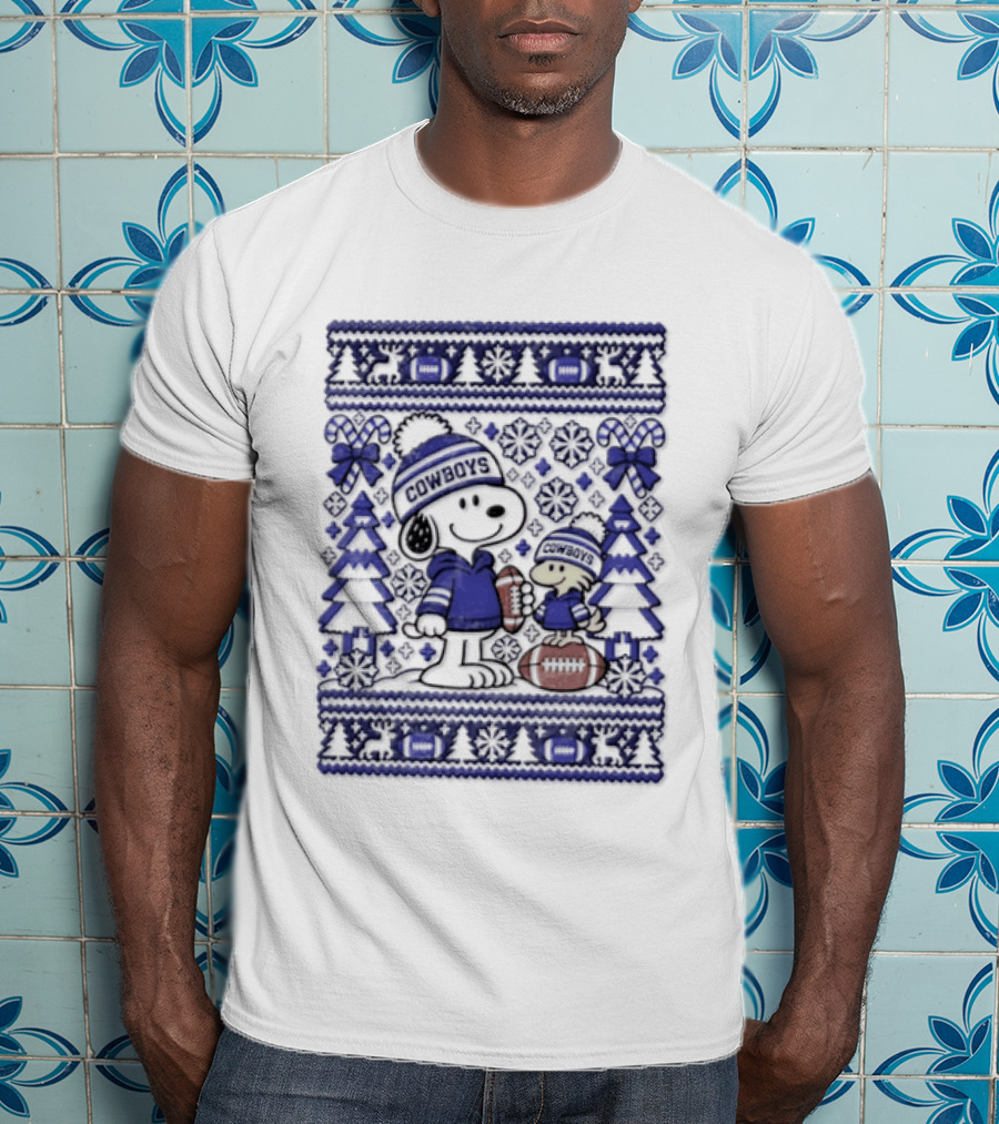 Dallas Cowboys Snoopy Woodstock Christmas Football Peanuts Holiday Sweater T-Shirt