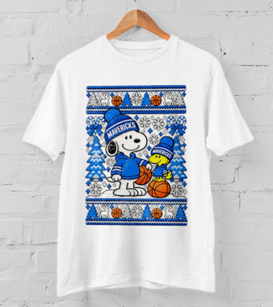 Dallas Mavericks Snoopy Woodstock Christmas Basketball T-Shirt