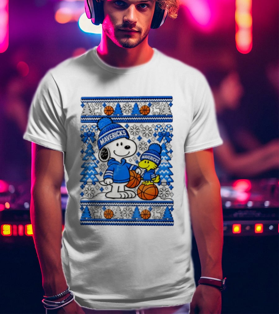 Dallas Mavericks Snoopy Woodstock Christmas Basketball T-Shirt