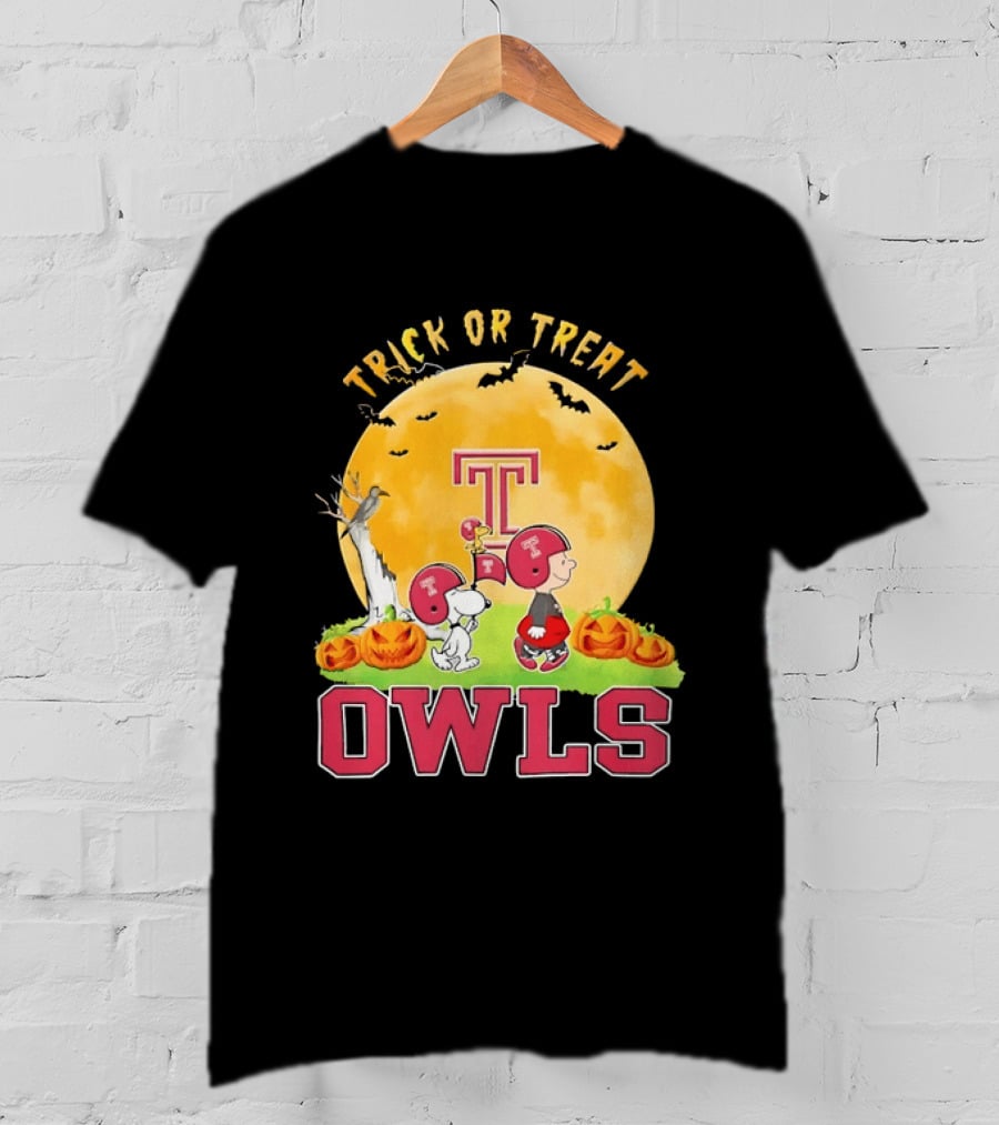 Trick Or Treat Temple Owls Charlie Brown Snoopy Halloween T-Shirt