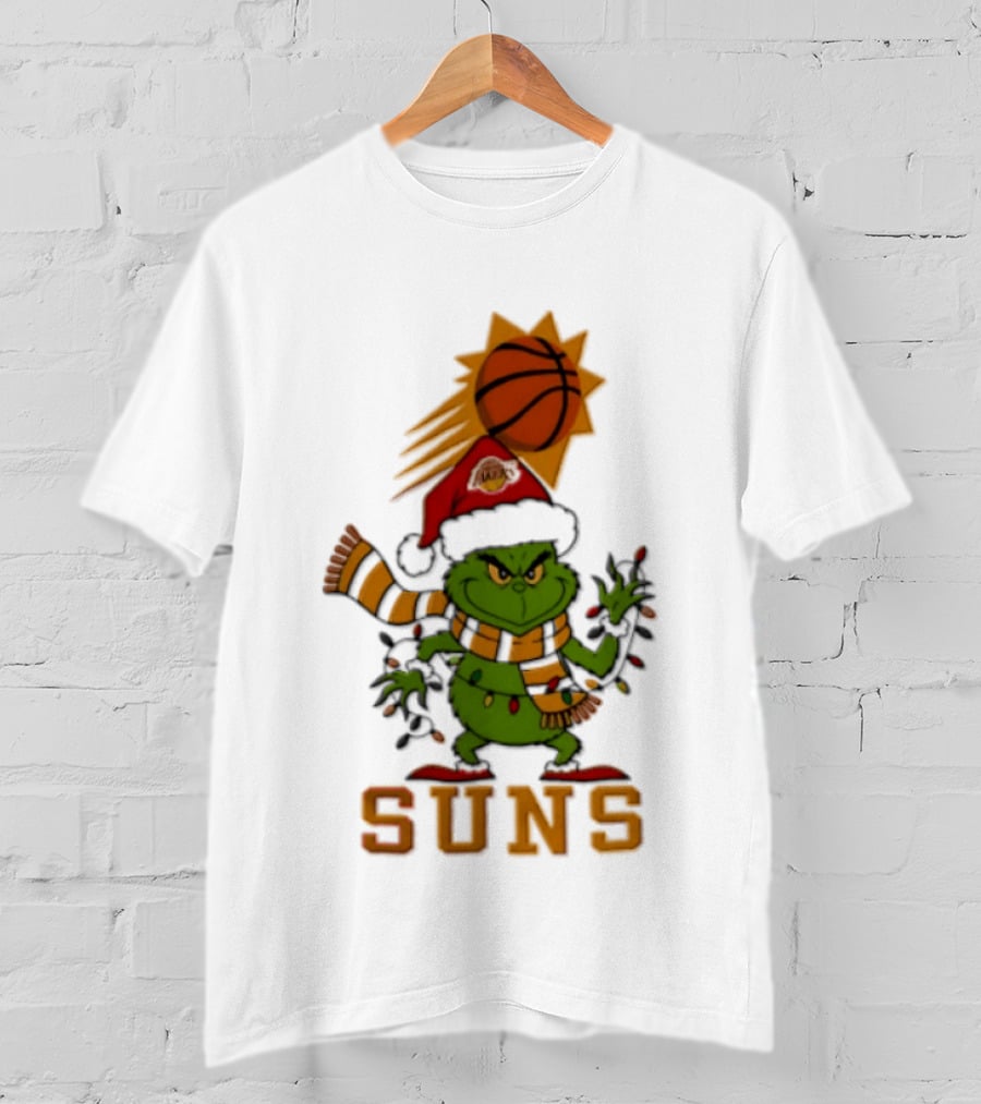 Grinch Phoenix Suns Christmas 2026 Santa Hat Basketball T-Shirt