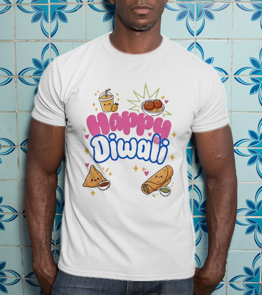Happy Diwali Kawaii Food Festival Of Lights Celebration With Samosa And Gulab Jamun T-Shirt