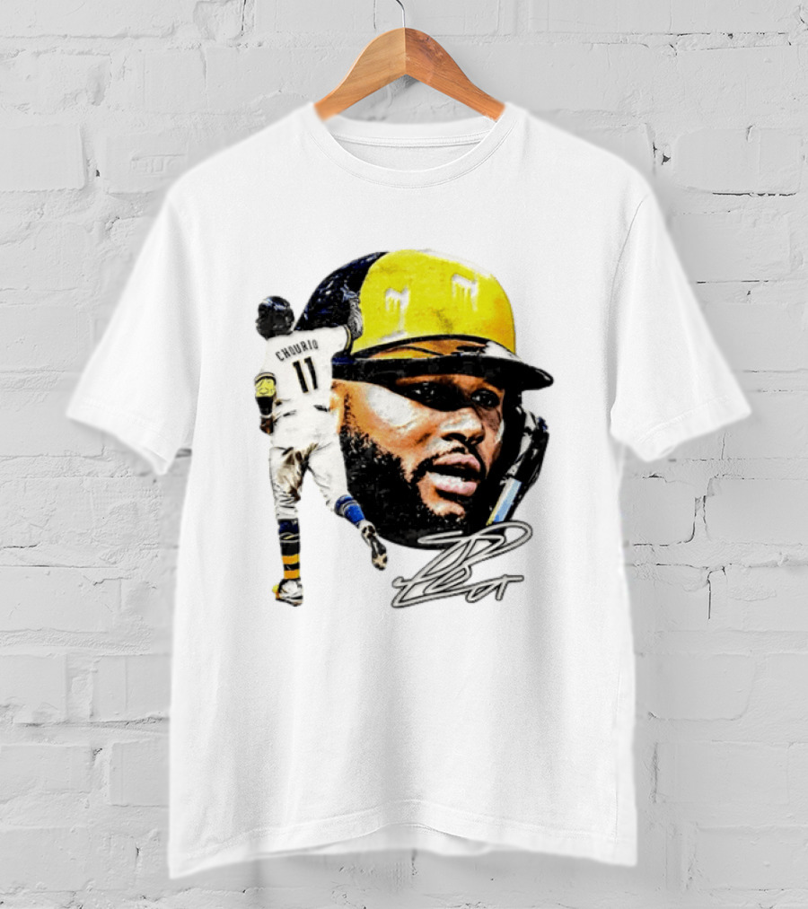 Jackson Chourio #11 Milwaukee Baseball Player Portrait And Signature T-Shirt