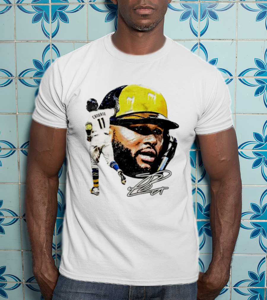 Jackson Chourio #11 Milwaukee Baseball Player Portrait And Signature T-Shirt