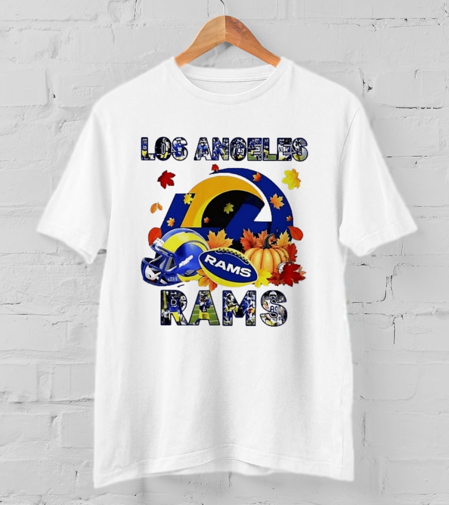 Los Angeles Rams Halloween Fall Football With Leaves And Pumpkin T-Shirt