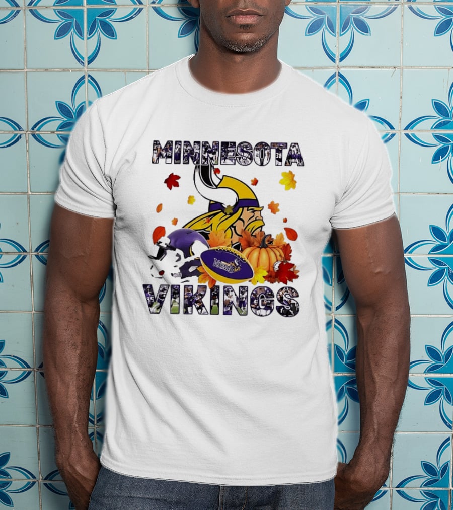 Minnesota Vikings Autumn Football Halloween Leaves Pumpkin T-Shirt