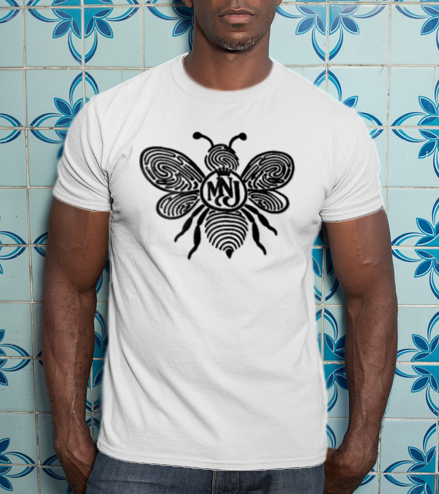 Mnj Black Bee Crown Fingerprint Monogram T-Shirt