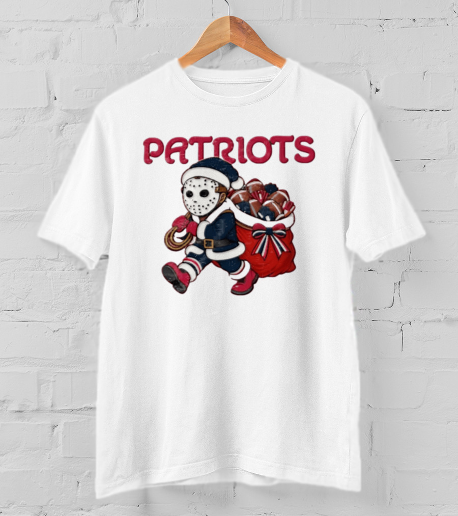 Patriots Christmas Football Horror Red Navy Holiday Mask T-Shirt