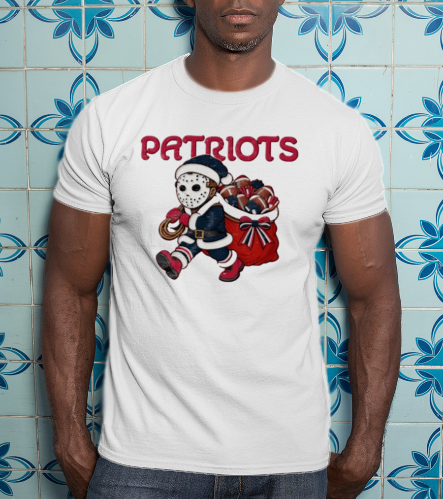 Patriots Christmas Football Horror Red Navy Holiday Mask T-Shirt