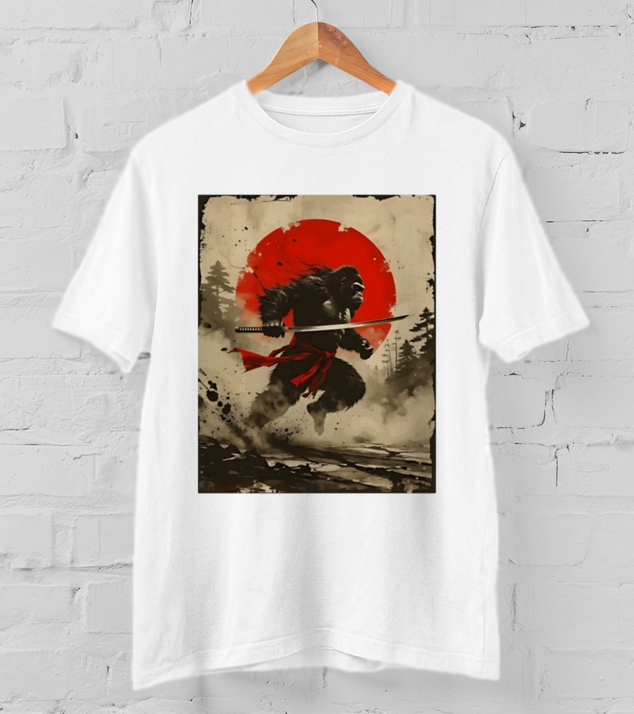 Samurai Gorilla Katana With Rising Sun T-Shirt