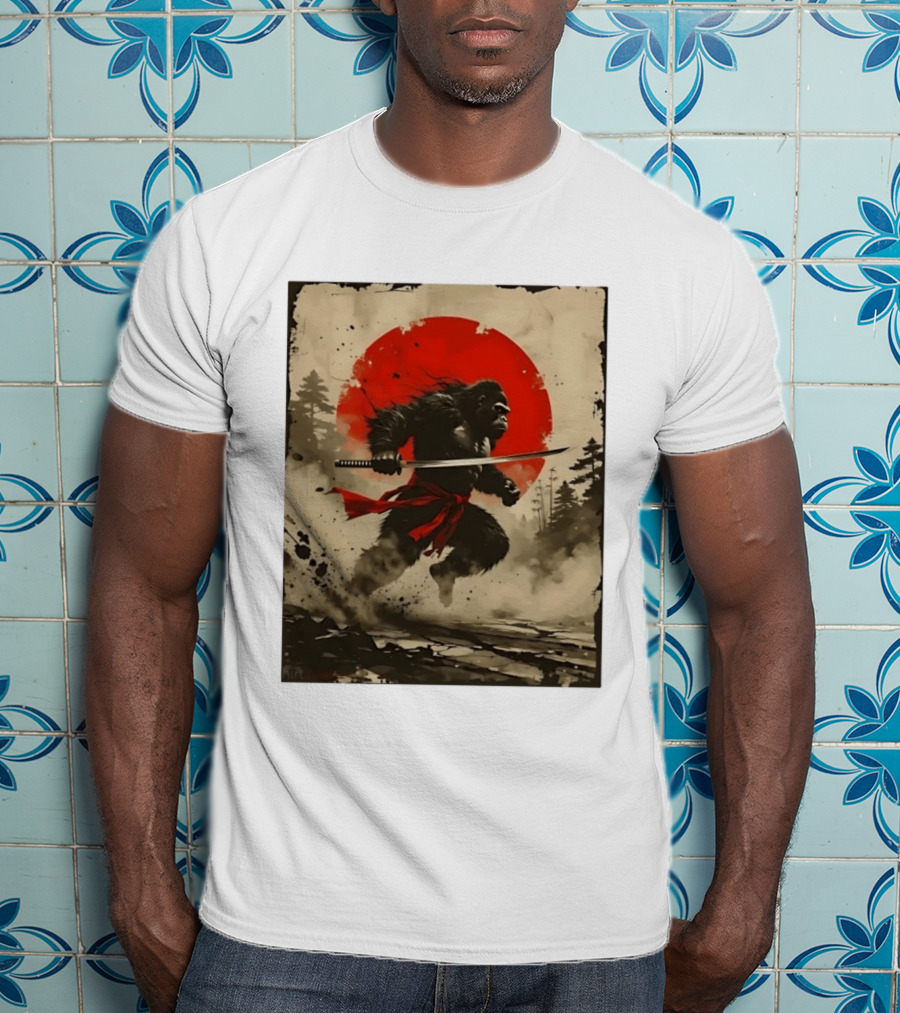 Samurai Gorilla Katana With Rising Sun T-Shirt