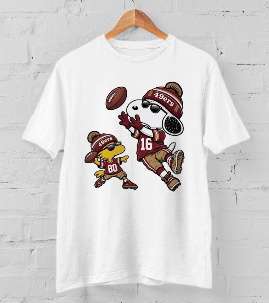 San Francisco 49ers Snoopy Woodstock Football Players Number 16 80 T-Shirt