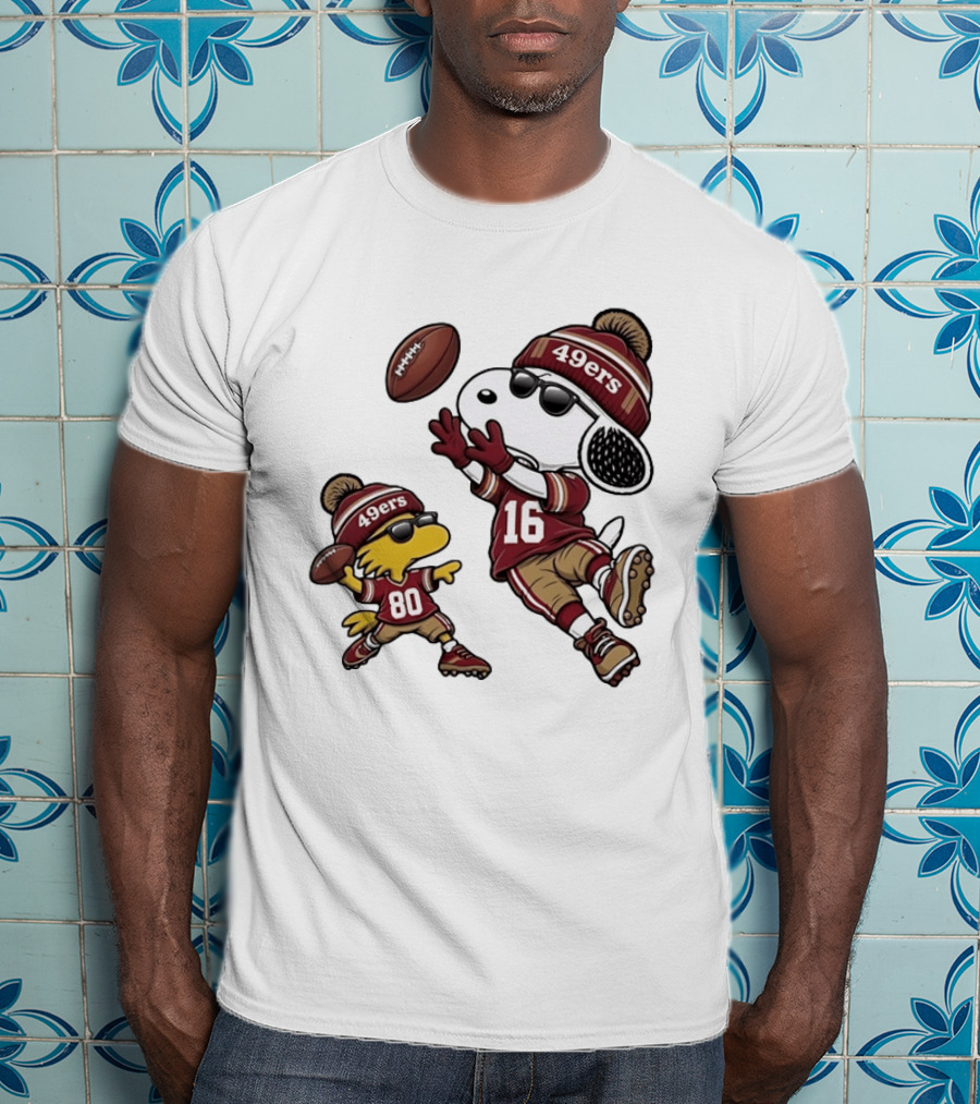 San Francisco 49ers Snoopy Woodstock Football Players Number 16 80 T-Shirt