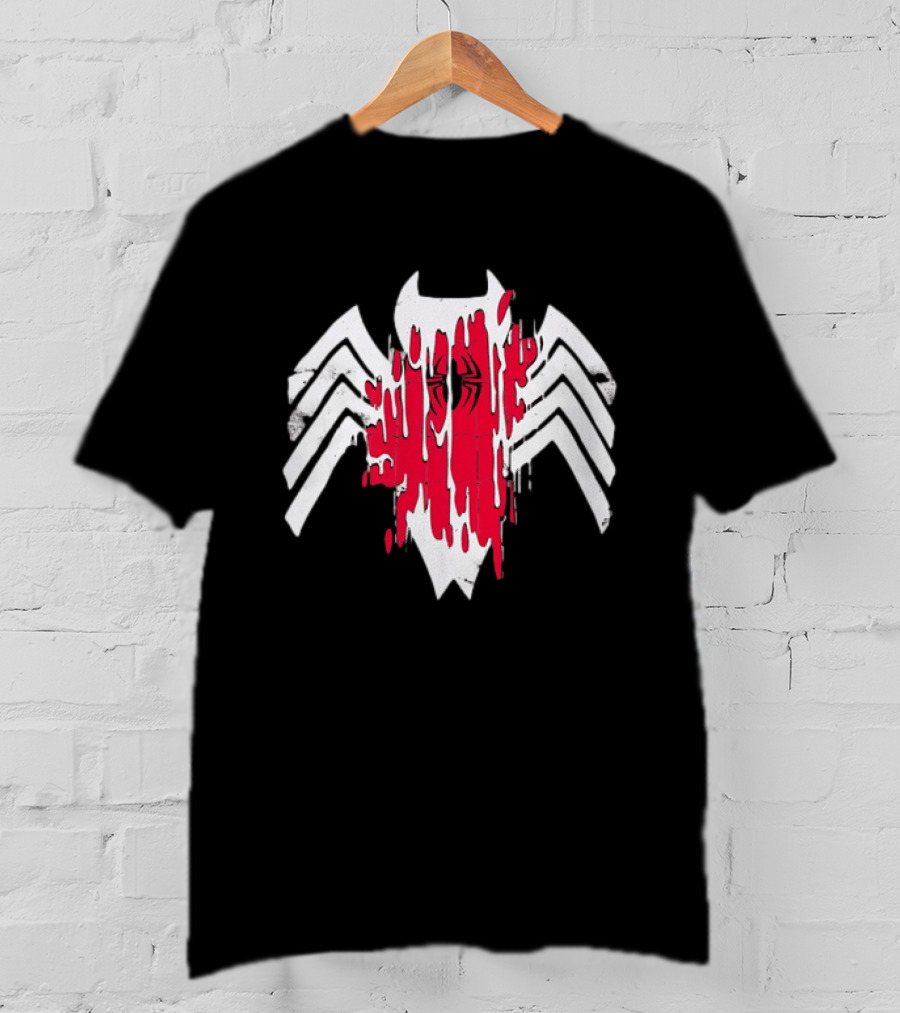 Spider Man Symbiote Venom Drip White Spider Icon Red Paint Splatter T-Shirt