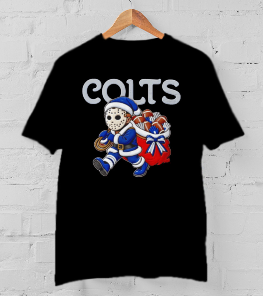 Indianapolis Football Christmas Masked Santa Horror T-Shirt