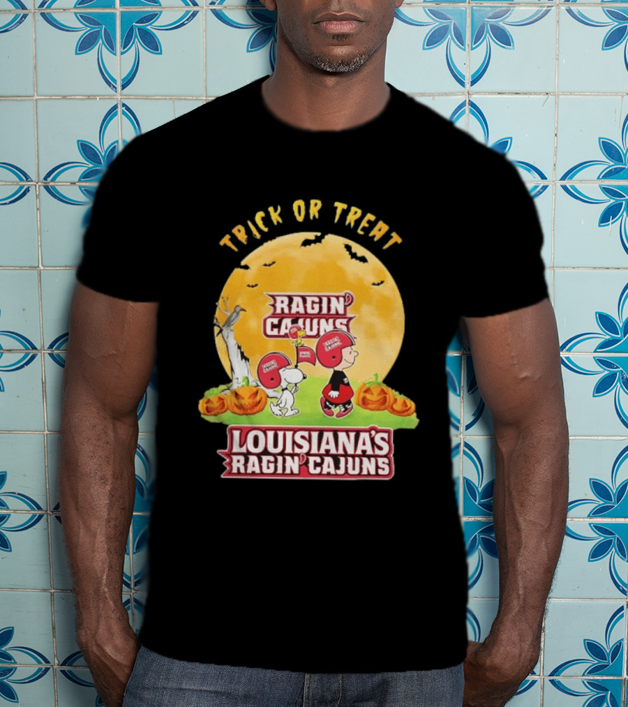 Louisiana Ragin Cajuns X Charlie Brown And Snoopy Trick Or Treat Halloween T-Shirt