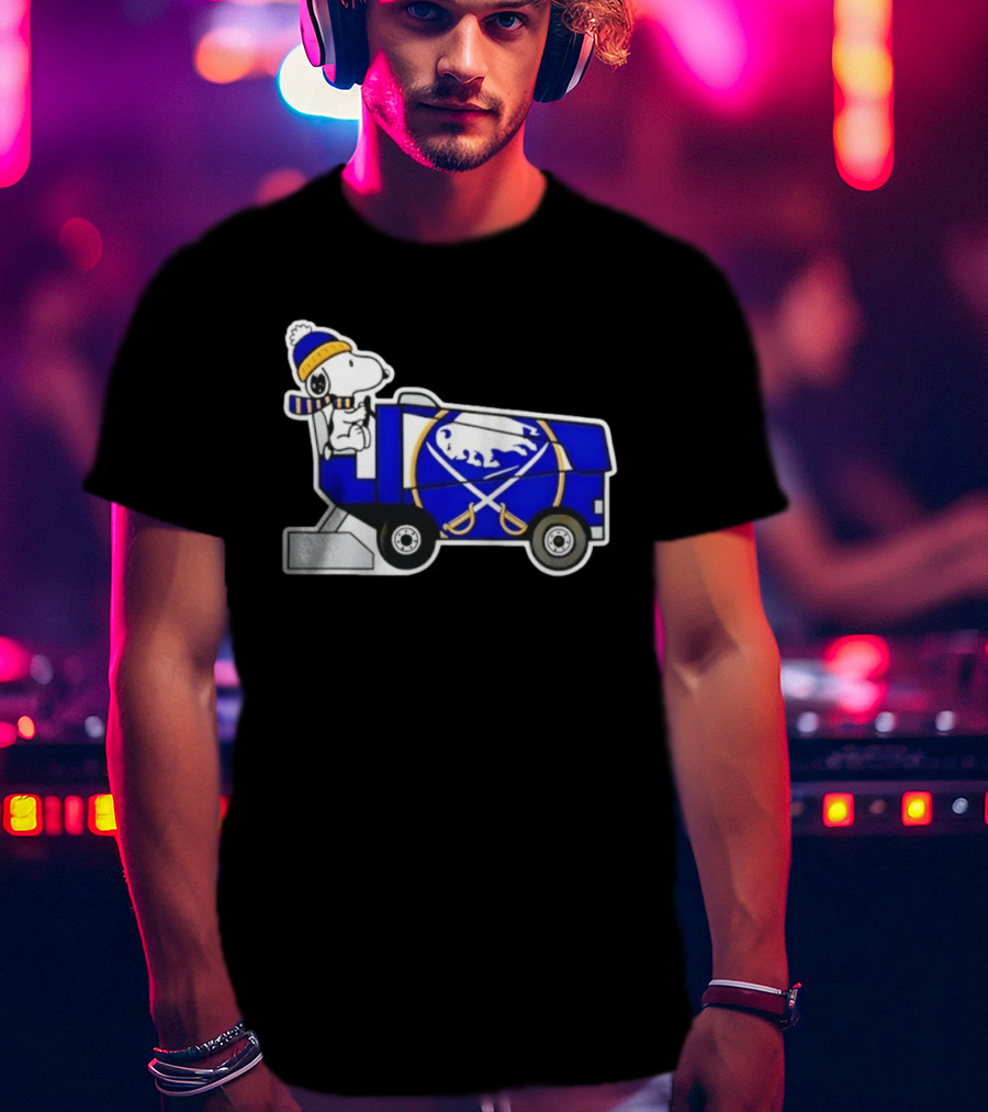 Snoopy Driving Buffalo Sabres NHL Ice Resurfacer Cartoon T-Shirt