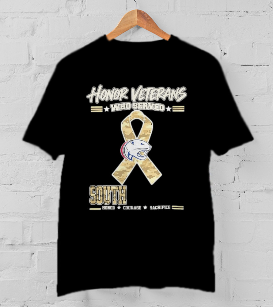 South Alabama Jaguars Honor Veterans Who Served Ribbon Courage Sacrifice T-Shirt