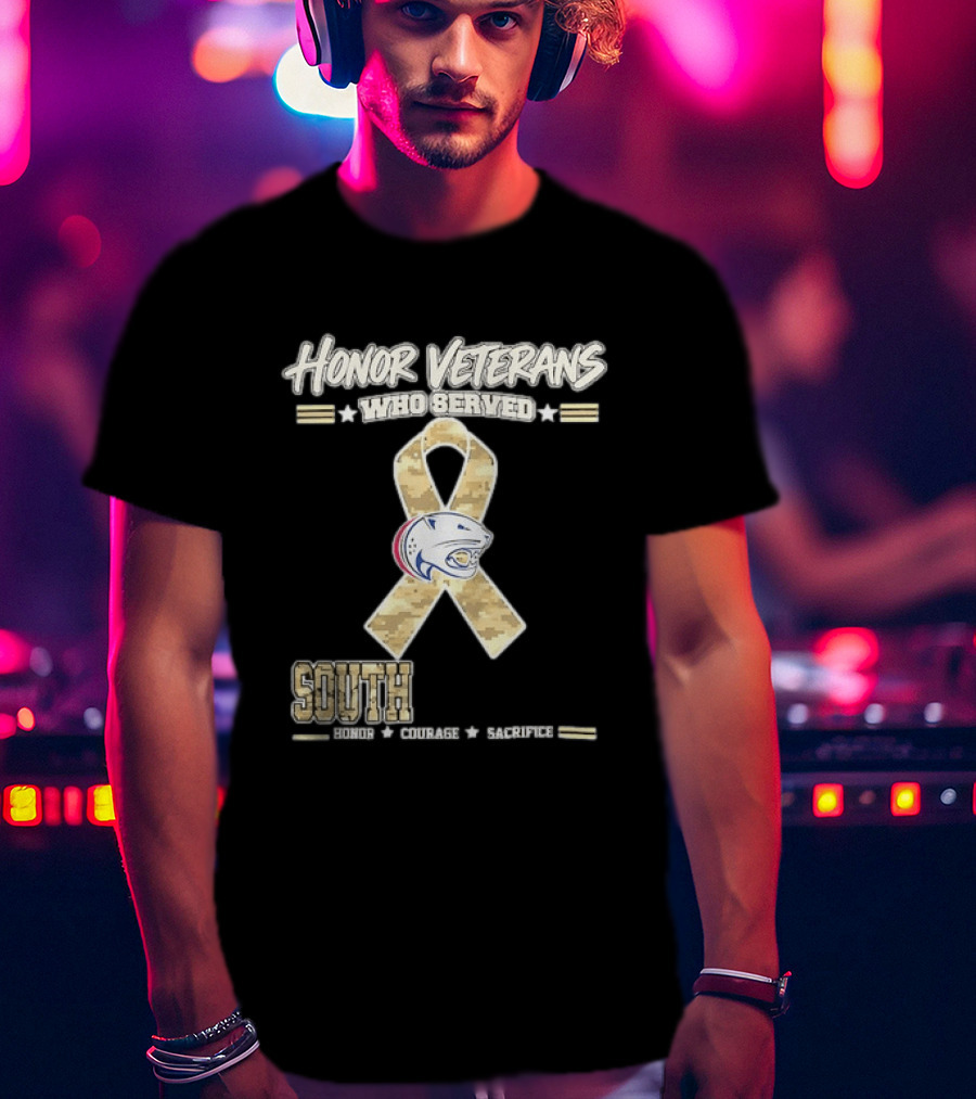 South Alabama Jaguars Honor Veterans Who Served Ribbon Courage Sacrifice T-Shirt