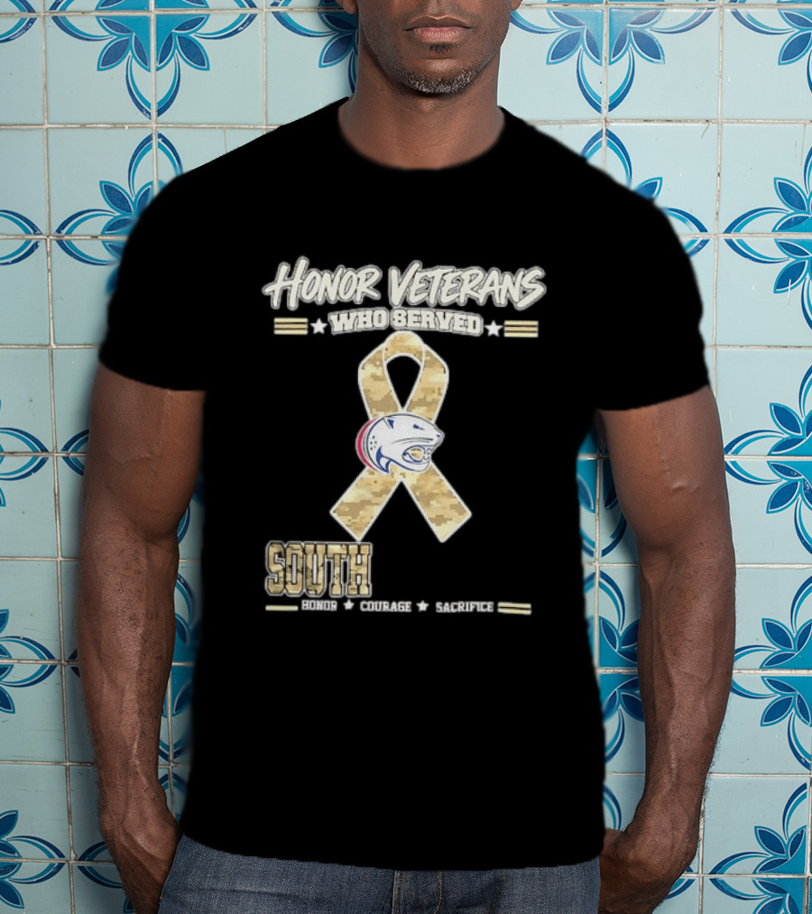 South Alabama Jaguars Honor Veterans Who Served Ribbon Courage Sacrifice T-Shirt