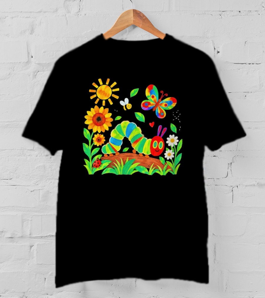 The Very Hungry Caterpillar Colorful Garden With Butterfly And Sunflowers T-Shirt