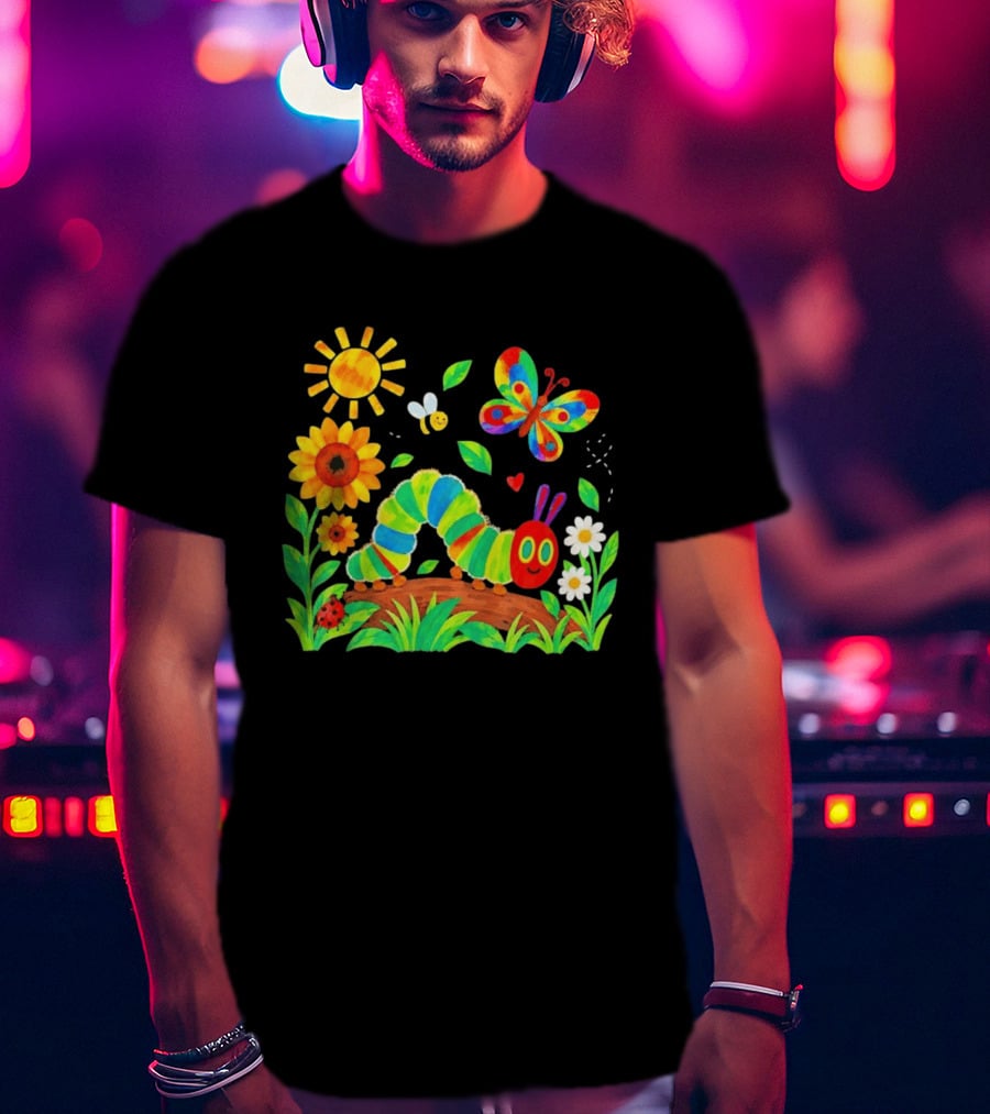 The Very Hungry Caterpillar Colorful Garden With Butterfly And Sunflowers T-Shirt