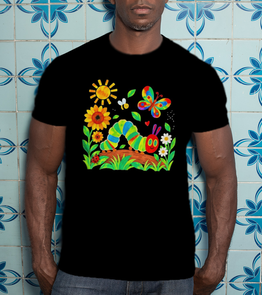 The Very Hungry Caterpillar Colorful Garden With Butterfly And Sunflowers T-Shirt