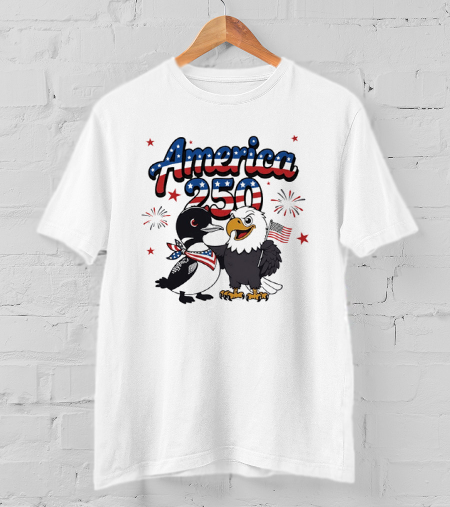 America 250 Bald Eagle And Loon With American Flag Patriotic Fourth Of July T-Shirt