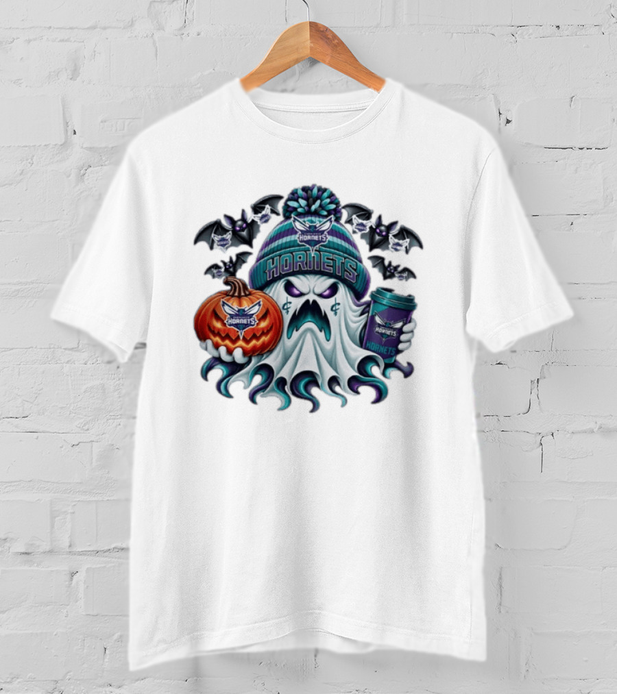 Charlotte Hornets Ghost Coffee Halloween Spooky T-Shirt