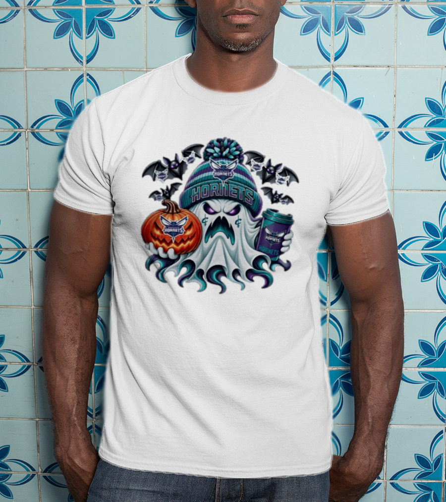 Charlotte Hornets Ghost Coffee Halloween Spooky T-Shirt