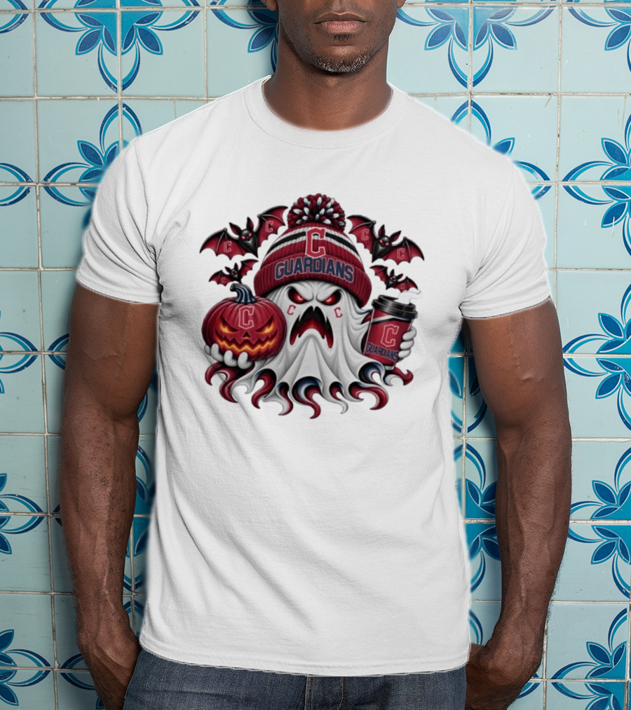 Cleveland Guardians Ghost Halloween Coffee Bat Pumpkin Spooky T-Shirt