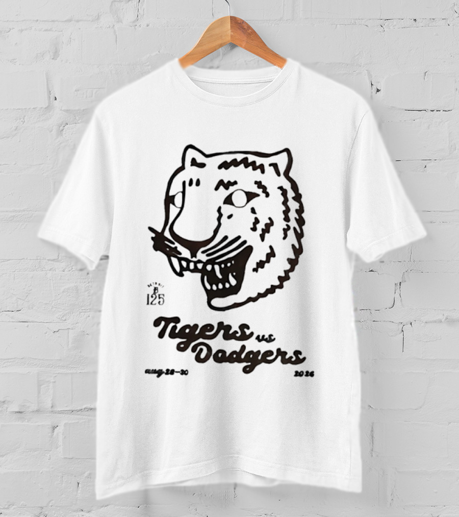 Tigers Vs Dodgers August 28 30 2026 Tiger Illustration 125th Anniversary T-Shirt