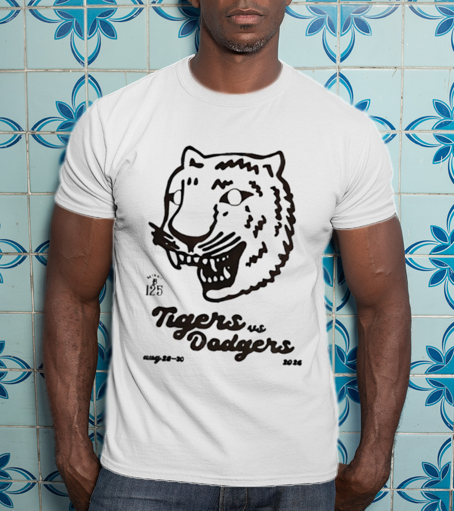 Tigers Vs Dodgers August 28 30 2026 Tiger Illustration 125th Anniversary T-Shirt