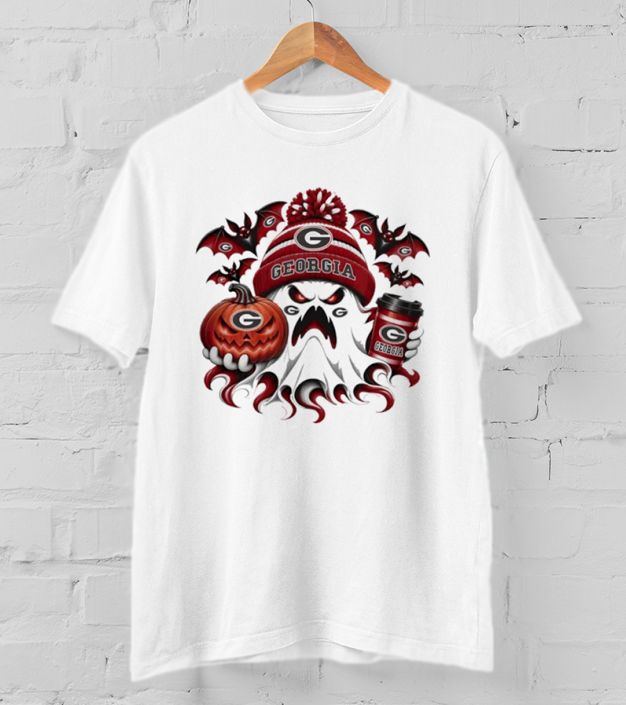 Georgia Bulldogs Halloween Ghost Coffee Pumpkin Spooky Bats T-Shirt
