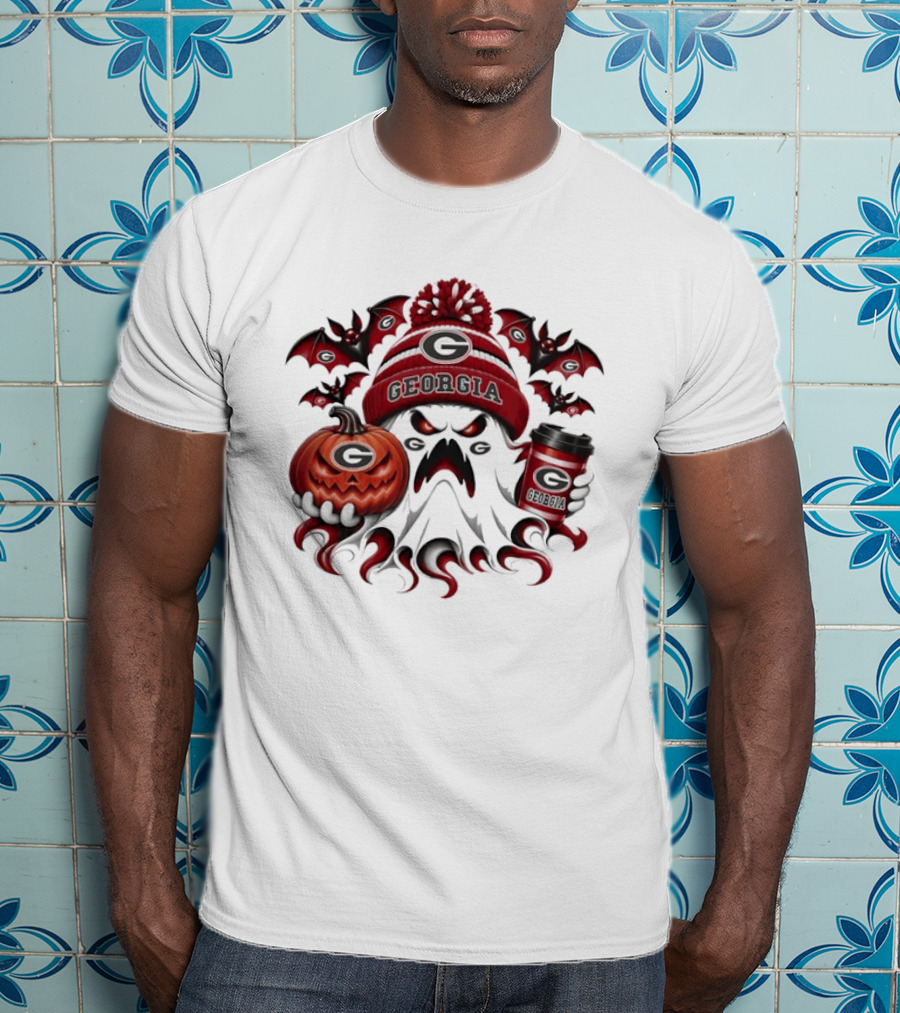 Georgia Bulldogs Halloween Ghost Coffee Pumpkin Spooky Bats T-Shirt