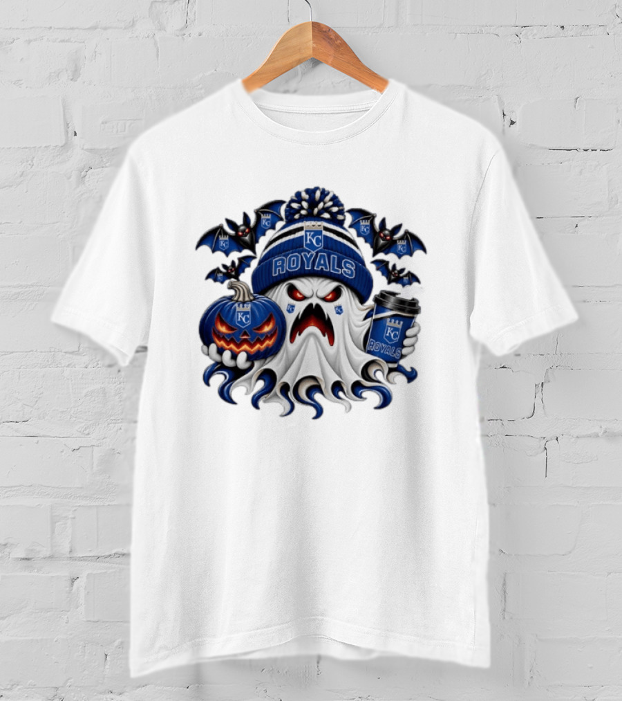 Kansas City Royals Halloween Ghost With Coffee And Pumpkin T-Shirt