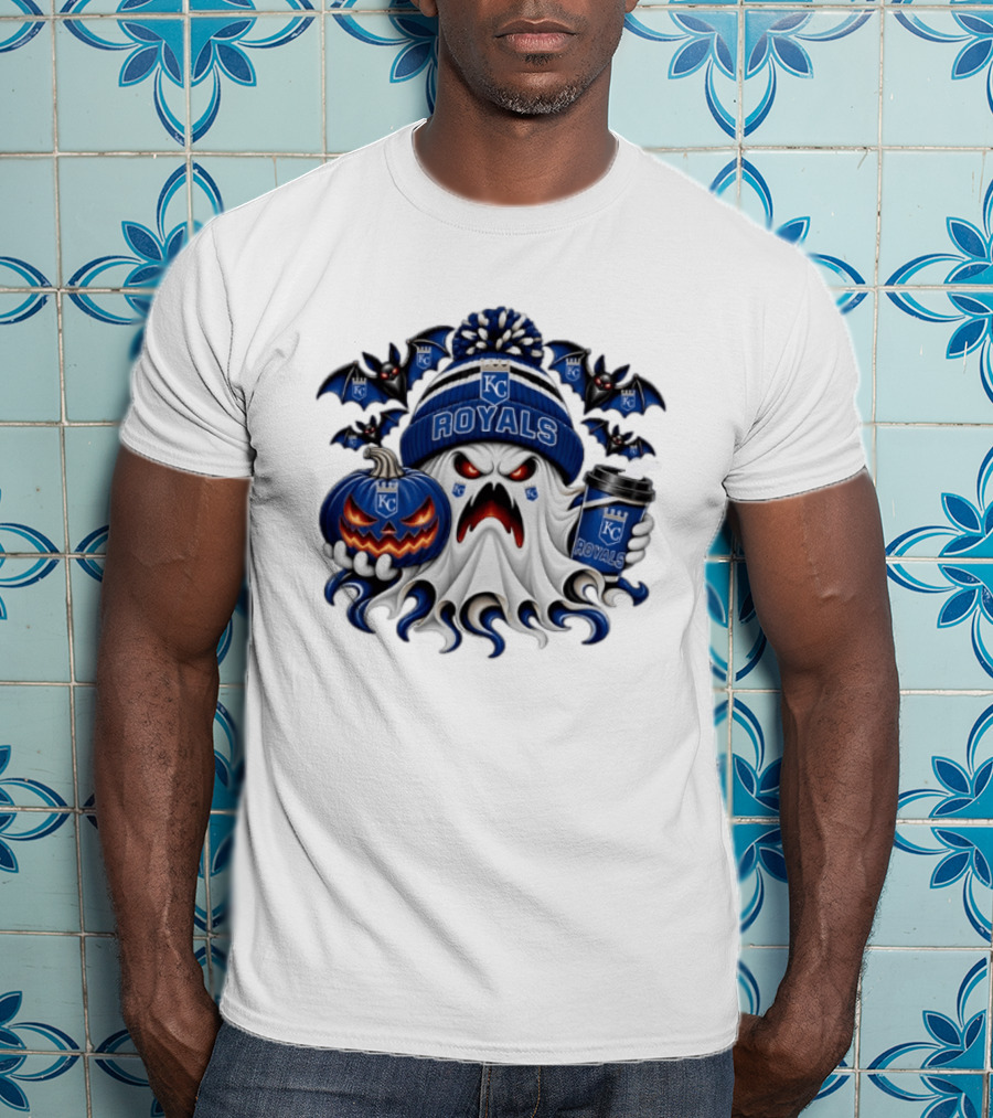 Kansas City Royals Halloween Ghost With Coffee And Pumpkin T-Shirt