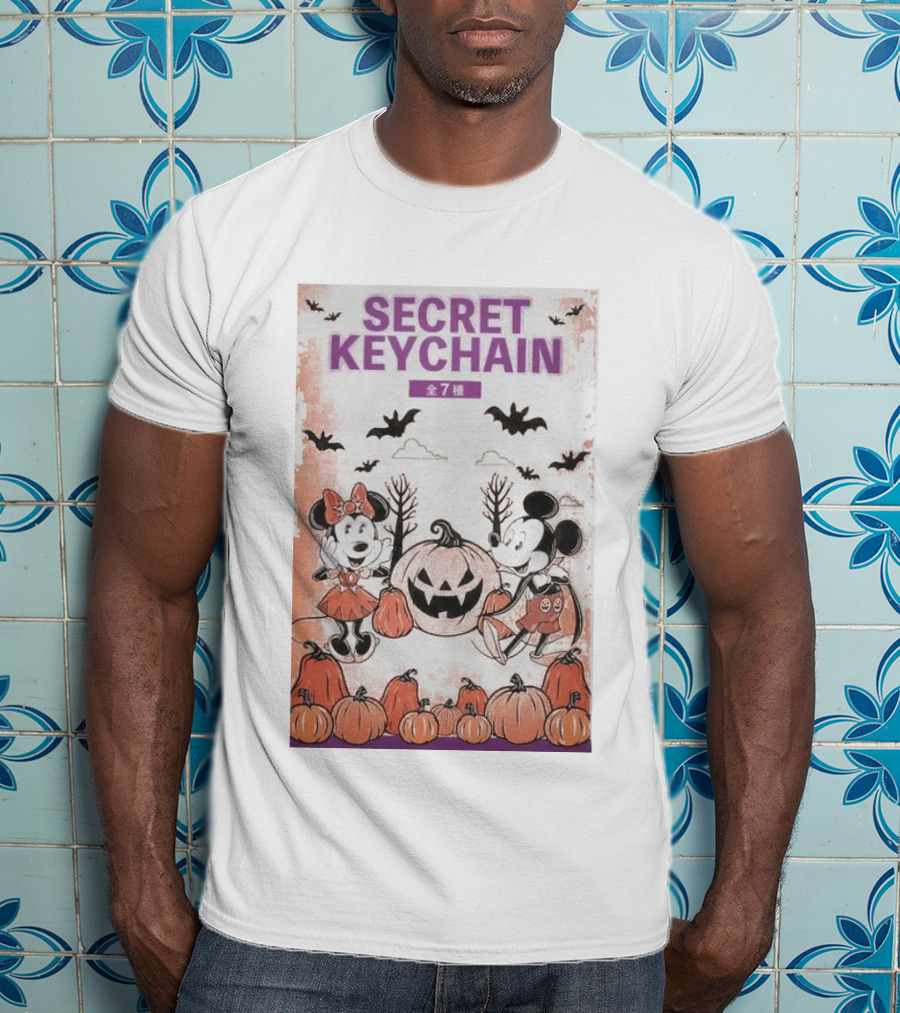 Mickey And Minnie Halloween Secret Keychain Collection With Pumpkins And Bats 2026 T-Shirt