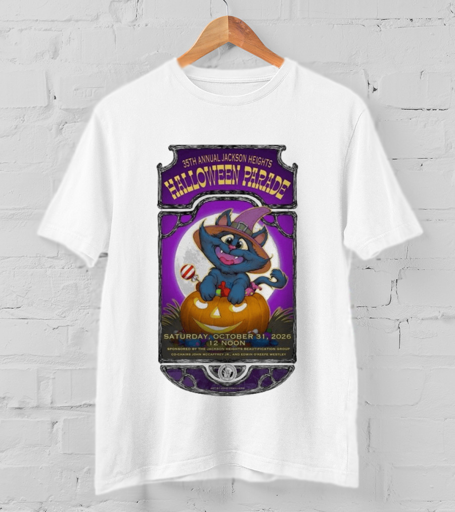 35th Annual Jackson Heights Halloween Parade October 31 2026 Cat Pumpkin T-Shirt