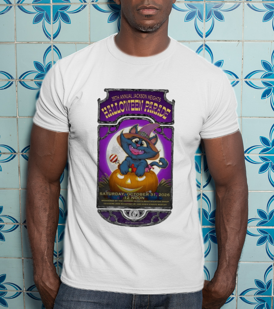 35th Annual Jackson Heights Halloween Parade October 31 2026 Cat Pumpkin T-Shirt